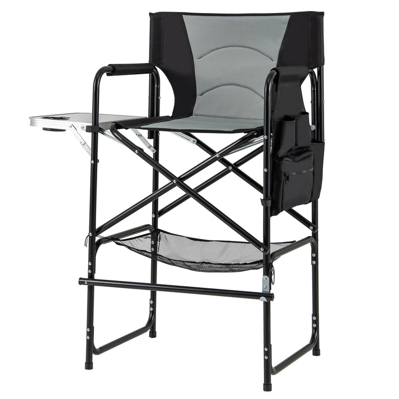 116.5 CM Tall Directors Chair with Foldable Side Table and Footrest-Grey