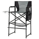116.5 CM Tall Directors Chair with Foldable Side Table and Footrest-Grey