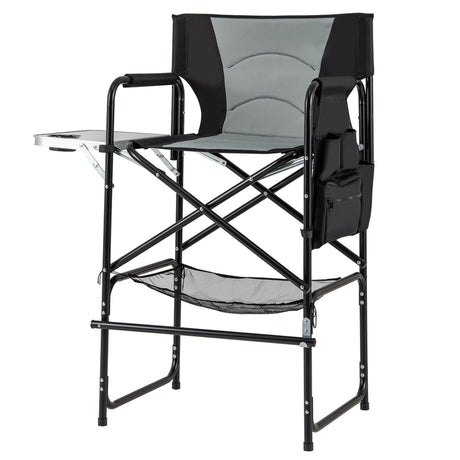 116.5 CM Tall Directors Chair with Foldable Side Table and Footrest-Grey