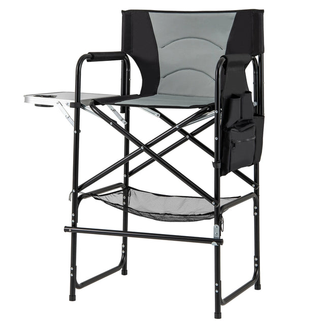 116.5 CM Tall Directors Chair with Foldable Side Table and Footrest-Grey