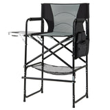 116.5 CM Tall Directors Chair with Foldable Side Table and Footrest-Grey