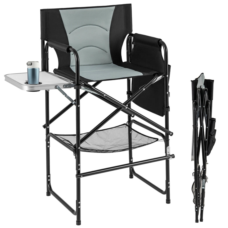 116.5 CM Tall Directors Chair with Foldable Side Table and Footrest-Grey