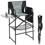 116.5 CM Tall Directors Chair with Foldable Side Table and Footrest-Grey