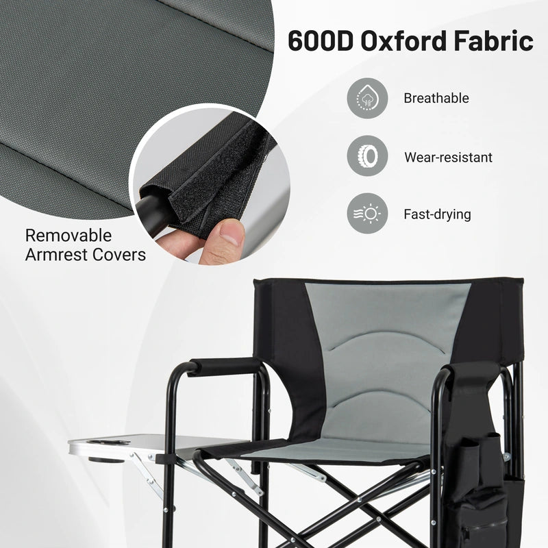 116.5 CM Tall Directors Chair with Foldable Side Table and Footrest-Grey