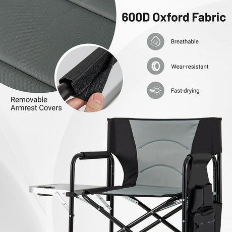 116.5 CM Tall Directors Chair with Foldable Side Table and Footrest-Grey