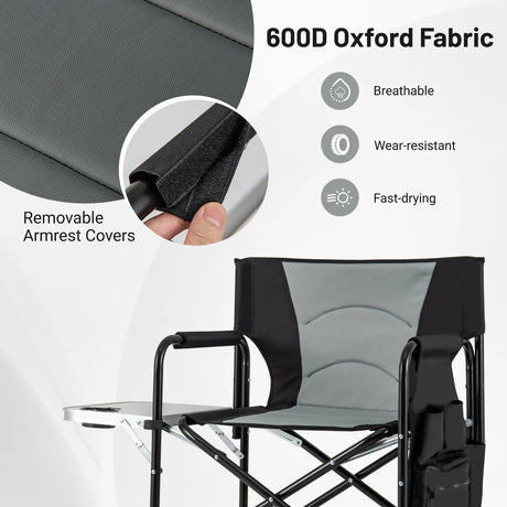 116.5 CM Tall Directors Chair with Foldable Side Table and Footrest-Grey