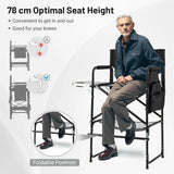 116.5 CM Tall Directors Chair with Foldable Side Table and Footrest-Grey