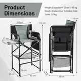 116.5 CM Tall Directors Chair with Foldable Side Table and Footrest-Grey
