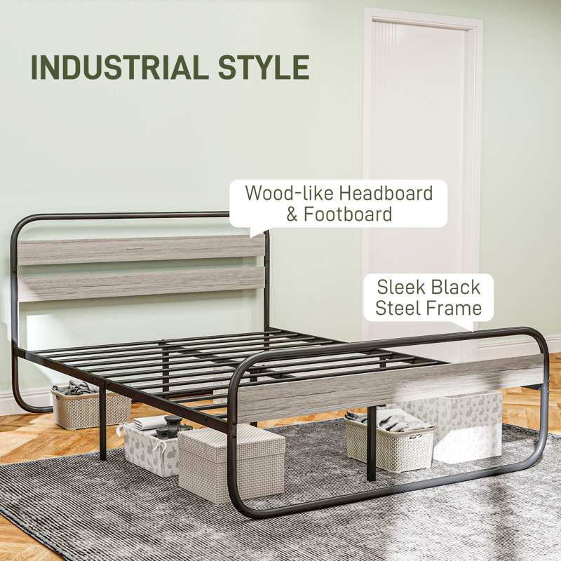 HOMCOM King Size Steel Industrial Bed Frame - Black