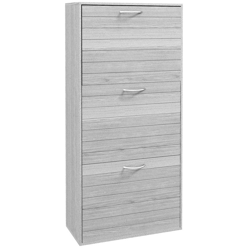 HOMCOM 12-Shoe Flip Drawer Storage Cabinet - Grey Wood-Effect