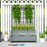 Outsunny 2-Tier Raised Garden Bed with Trellis, Wooden Elevated Planter Box with Drainage Holes, Outdoor Raised Planter for Climbing Plants, Fruits, Vegetables, Flowers, Grey