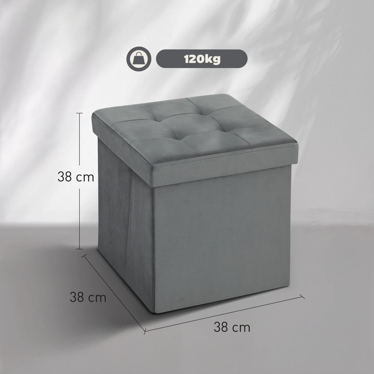 HOMCOM Foldable Velvet-Feel Storage Ottoman - Grey