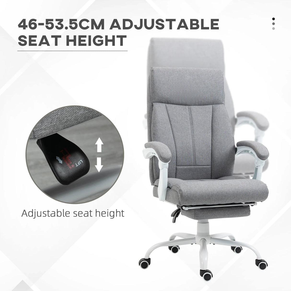 Vinsetto Office Chair, Ergonomic Desk Chair, Fabric Work Study Chair with 155 Reclining Back and Footrest, Adjustable Height and Swivel Wheels, Grey