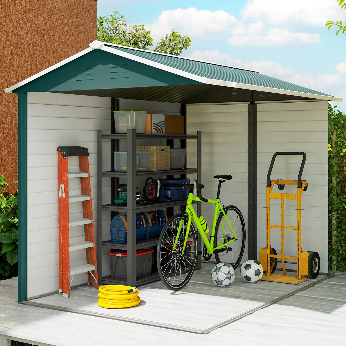 Outsunny 9x 6FT Metal Outdoor Garden Shed, Galvanised Tool Storage Shed w/ Sloped Roof, Lockable Door for Patio Lawn, Green