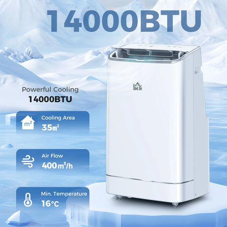 HOMCOM 14000 BTU Mobile Air Conditioner, 35m2, Smart Home WiFi, with Dehumidifier, Fan, 24H Timer, Window Kit, White