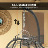 Outsunny Rattan Hanging Egg Chair, Foldable Wicker Hammock Swing Chair with Cushion, Stand, Adjustable Height, Head Pillow, Steel Frame for Garden Patio Indoor Outdoor, Light Grey