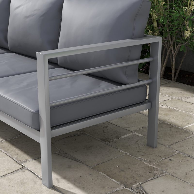 Outsunny Aluminium Three-Seater Garden Bench, with Cushions - Grey