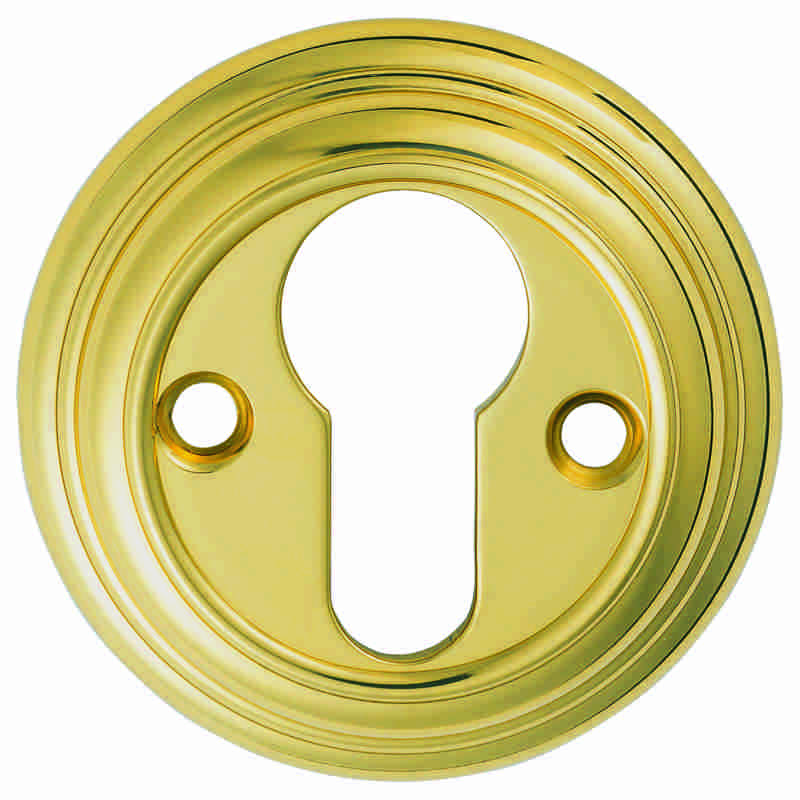 DELAMAIN - ESCUTCHEON EURO PROFILE ROUND FACE FIX - POLISHED BRASS - 55MM - EACH