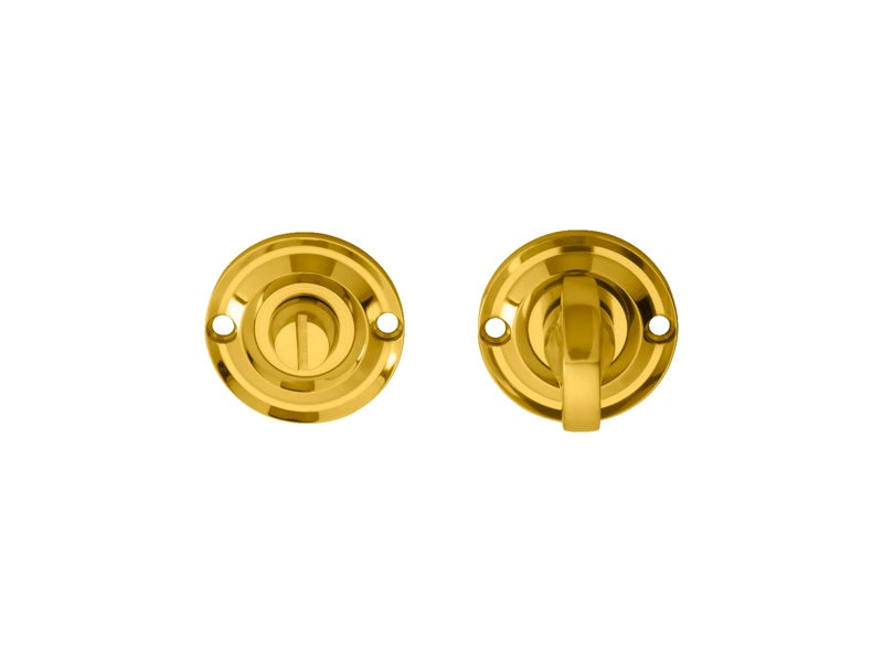 DELAMAIN TURN & RELEASE ON ROUND ROSE SMALL (4.9 X 67MM SPINDLE) - (FACE FIX) - POLISHED BRASS - 42MM - SET