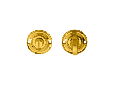DELAMAIN TURN & RELEASE ON ROUND ROSE SMALL (4.9 X 67MM SPINDLE) - (FACE FIX) - POLISHED BRASS - 42MM - SET