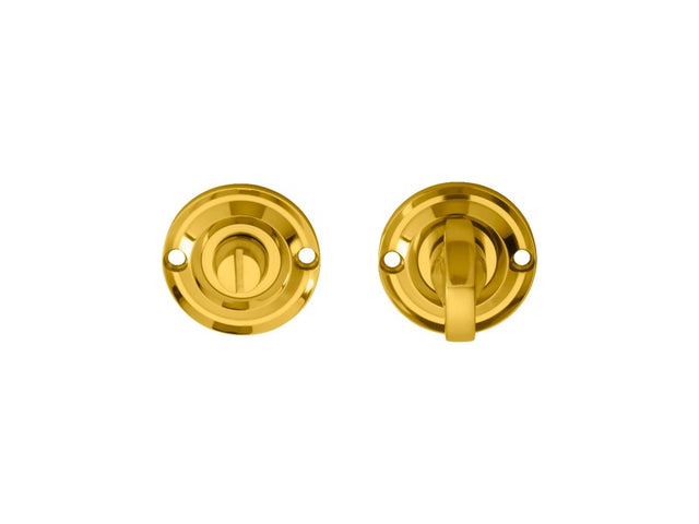 DELAMAIN TURN & RELEASE ON ROUND ROSE SMALL (4.9 X 67MM SPINDLE) - (FACE FIX) - POLISHED BRASS - 42MM - SET