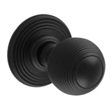 REEDED KNOB ON CONCEALED FIX ROUND ROSE C/W LOCATING WASHER - Matt Black - Pair