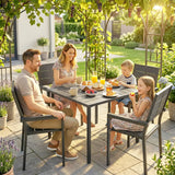 Outsunny 5 Pieces Garden Dining Set, Garden Table and Chairs Set for 4 with Square HDPE Table and Chairs with Armrests, Black