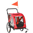 PawHut 2-In-1 Dog Bike Trailer Pet Stroller with Universal Wheel Reflector Flag Red