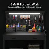 HOMCOM 110 cm Workbench with Pegboard, Heavy Duty Work Table with Power Strip and LED Light, Black