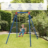Outsunny Kids Swing Set Toddler Swing Adjustable Rope Heavy Duty A-Frame Stand Outdoor Playset for 3-8 Years Old Blue