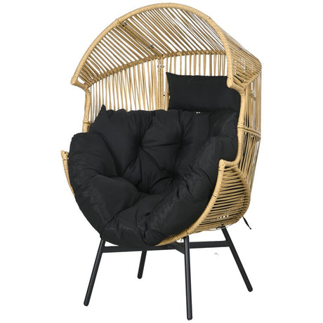 Outsunny String Rattan Egg Chair, with Padded Seat Cushion - Sand/Black