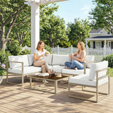 Outsunny 5 Seater Aluminium Garden Furniture Set, Garden Sofa Set with Thick Cushions for Patio and Balcony, Outdoor, White
