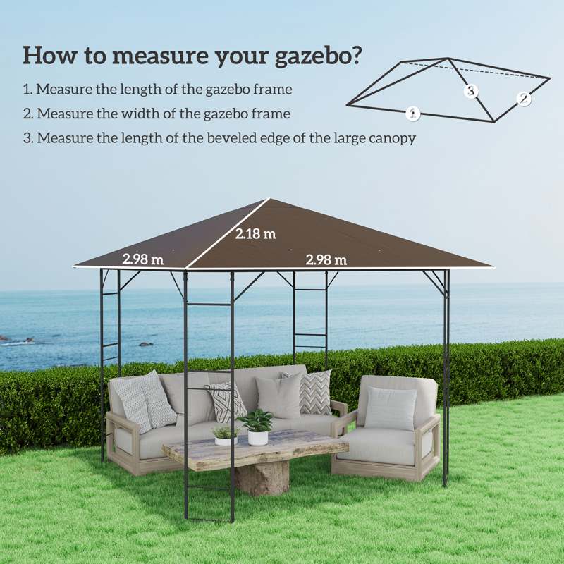 Outsunny 3 x 3(m) Gazebo Canopy Replacement Cover, Garden Gazebo Roof Replacement with Drain Holes, Water-resistant Plastic Coating, 370g/㎡, UPF30+, TOP COVER ONLY, Brown