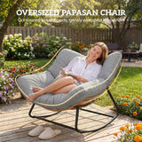 Outsunny Indoor Outdoor Rocking Chair, Oversized Rocking Egg Chair with Cushion for Living Room, Garden, Patio, Light Grey