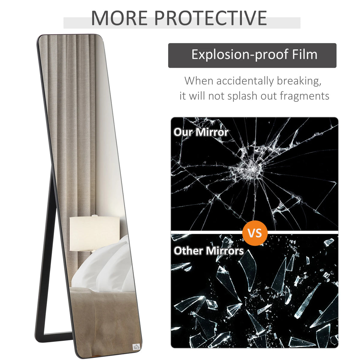 HOMCOM Full Length Mirror, 156 x 37 cm Rectangular Full Body Mirror with Stand, Floor Standing, Hanging or Leaning Against Wall for Bedroom Cloakroom, Black