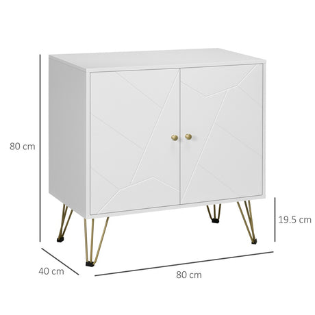 HOMCOM Storage Cabinet Slim Sideboard with Golden Hairpin Legs Adjustable Shelves for Living Room Dining Room Hallway White