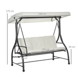 Outsunny 3 Seater Canopy Swing Chair, 2 in 1 Garden Swing Seat Bed, with Adjustable Canopy and Metal Frame, Cream White