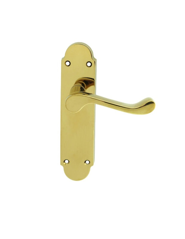 OAKLEY LEVER ON FACE-FIX BACKPLATE - LATCH - POLISHED BRASS - 170MM X 42MM - PAIR