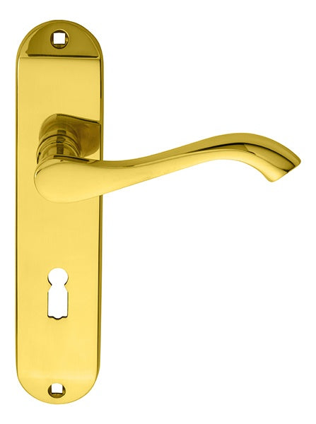 ANDROS LEVER ON BACKPLATE - LOCK 57MM C/C - POLISHED BRASS - 180MM X 40MM - PAIR