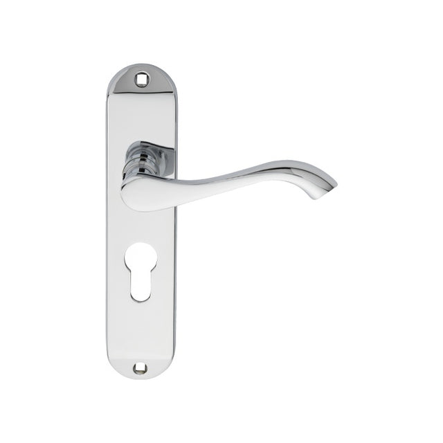 ANDROS LEVER ON BACKPLATE - LOCK EURO PROFILE 47.5MM C/C - POLISHED CHROME - 180MM X 40MM - PAIR