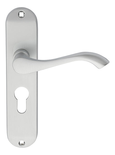 ANDROS LEVER ON BACKPLATE - LOCK EURO PROFILE 47.5MM C/C - SATIN CHROME - 180MM X 40MM - PAIR