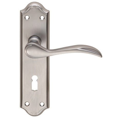 MADRID LEVER ON BACKPLATE - LOCK 57MM C/C - SATIN CHROME - 180MM X 45MM - PAIR