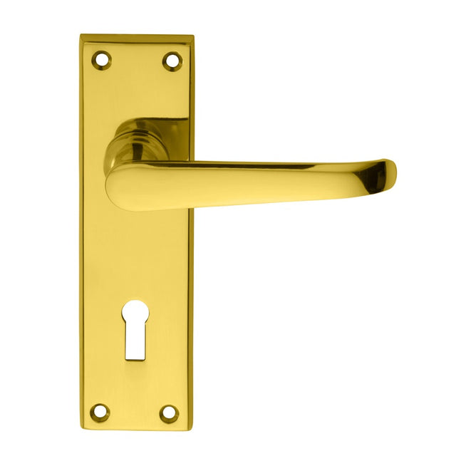 ASCOT HEAVY VICTORIAN LEVER ON BACKPLATE - LOCK 57MM C/C - POLISHED BRASS - 150MM X 43MM - PAIR