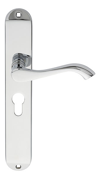 ANDROS LEVER ON BACKPLATE - LOCK EURO PROFILE 47.5MM C/C - POLISHED CHROME - 242MM X 40MM - PAIR