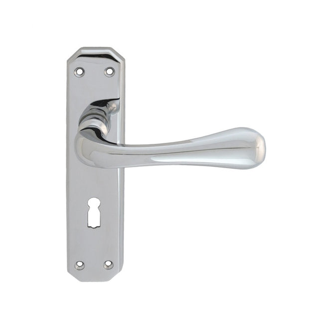 EDEN LEVER ON BACKPLATE - LOCK 57MM C/C - POLISHED CHROME - 180MM X 40MM - PAIR