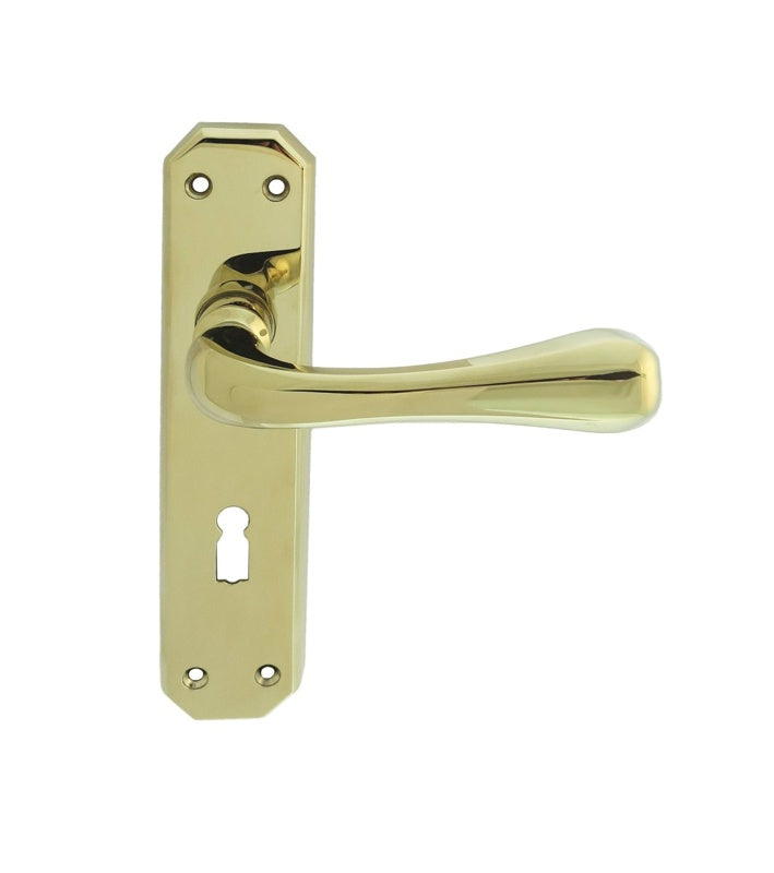 EDEN LEVER ON BACKPLATE - LOCK 57MM C/C - STAINLESS BRASS - 180MM X 40MM - PAIR