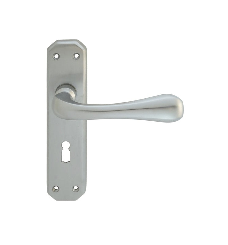 EDEN LEVER ON BACKPLATE - LOCK 57MM C/C - SATIN CHROME - PAIR