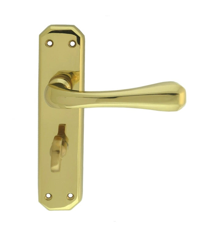 EDEN LEVER ON BACKPLATE - BATHROOM 57MM C/C - POLISHED BRASS - 180MM X 40MM - PAIR