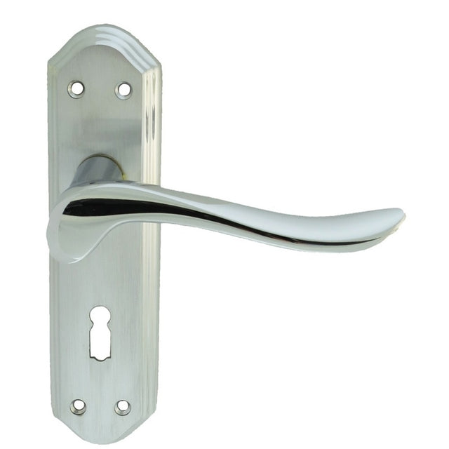 LYTHAM LEVER ON BACKPLATE - LOCK 57MM C/C SATIN CHROME FACE POLISHED CHROME LEVER AND EDGES - SATIN CHROME/POLISHED CHROME - 180mm x 48mm - PAIR