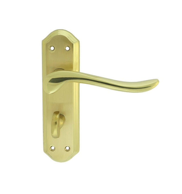 LYTHAM LEVER ON BACKPLATE - BATHROOM 57MM C/C - SATIN BRASS BACKPLATE FACE POLISHED EDGES AND LEVER - SATIN BRASS/POLISHED BRASS - 180MM X 48MM - EACH